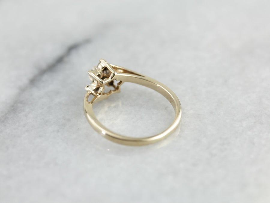 Dainty Demantoid Garnet and Diamond Flower Ring, Bypass Style