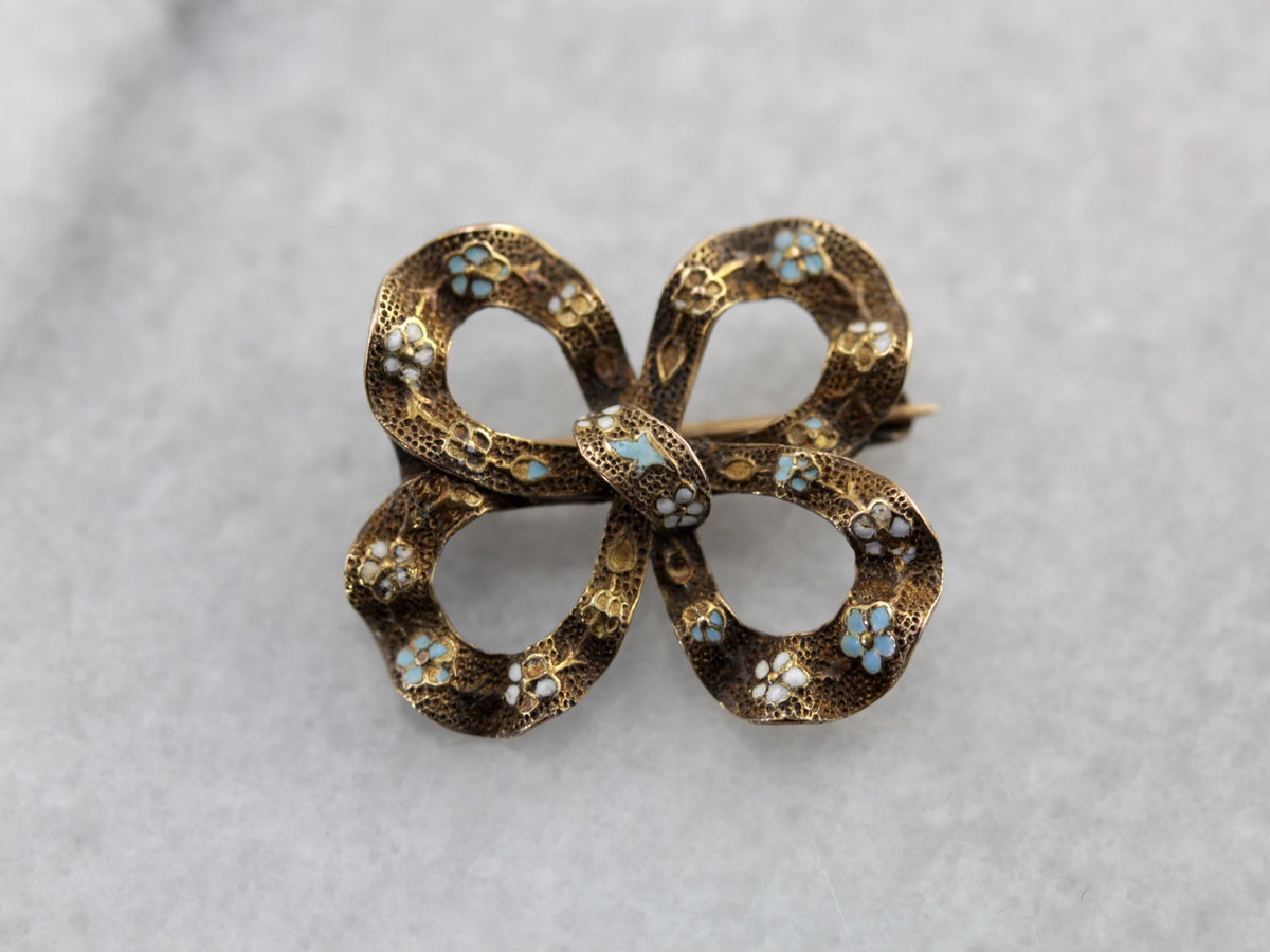 Art Deco Lovers Knot Bow Brooch with Floral Motif