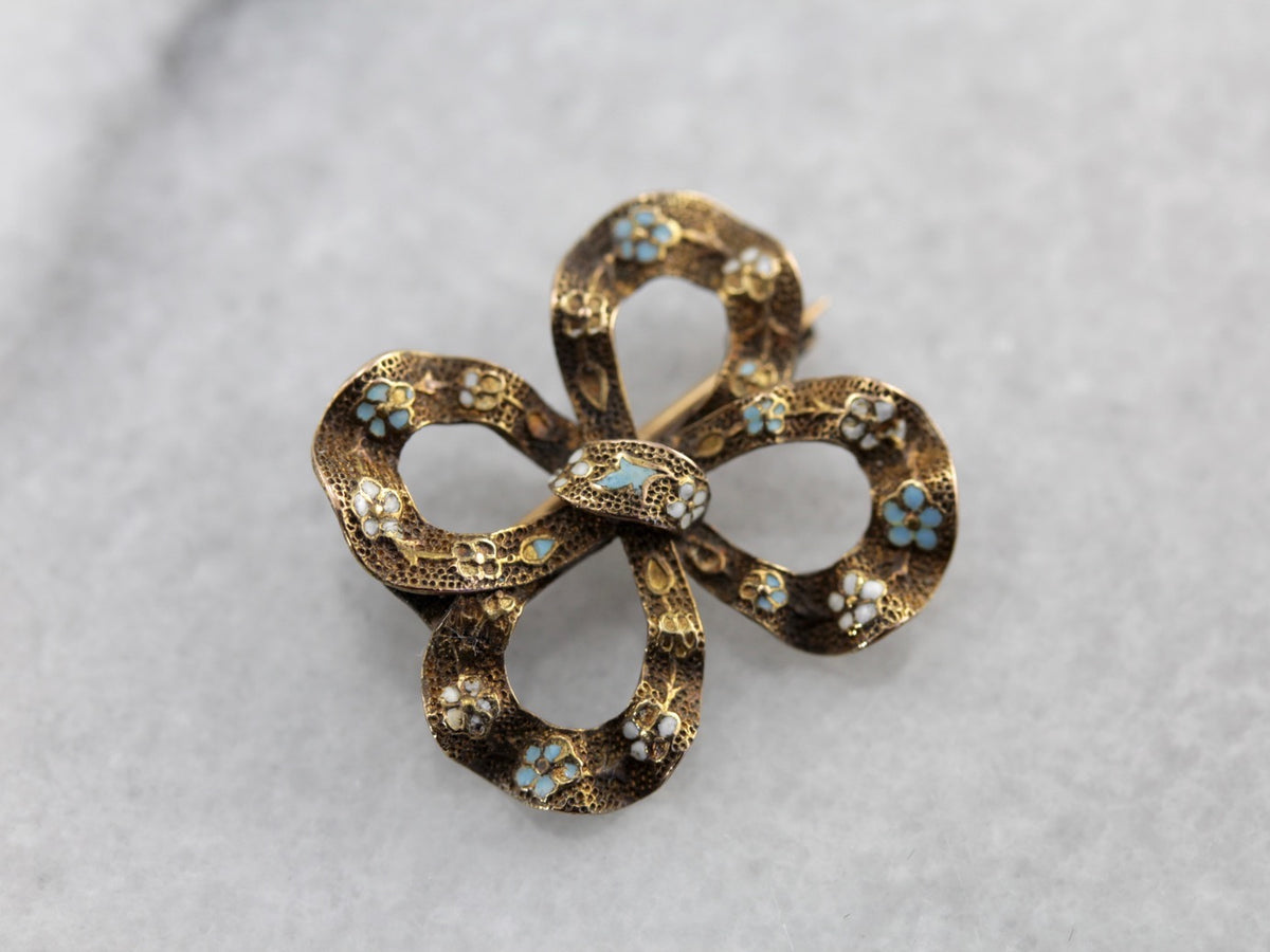 Art Deco Lovers Knot Bow Brooch with Floral Motif