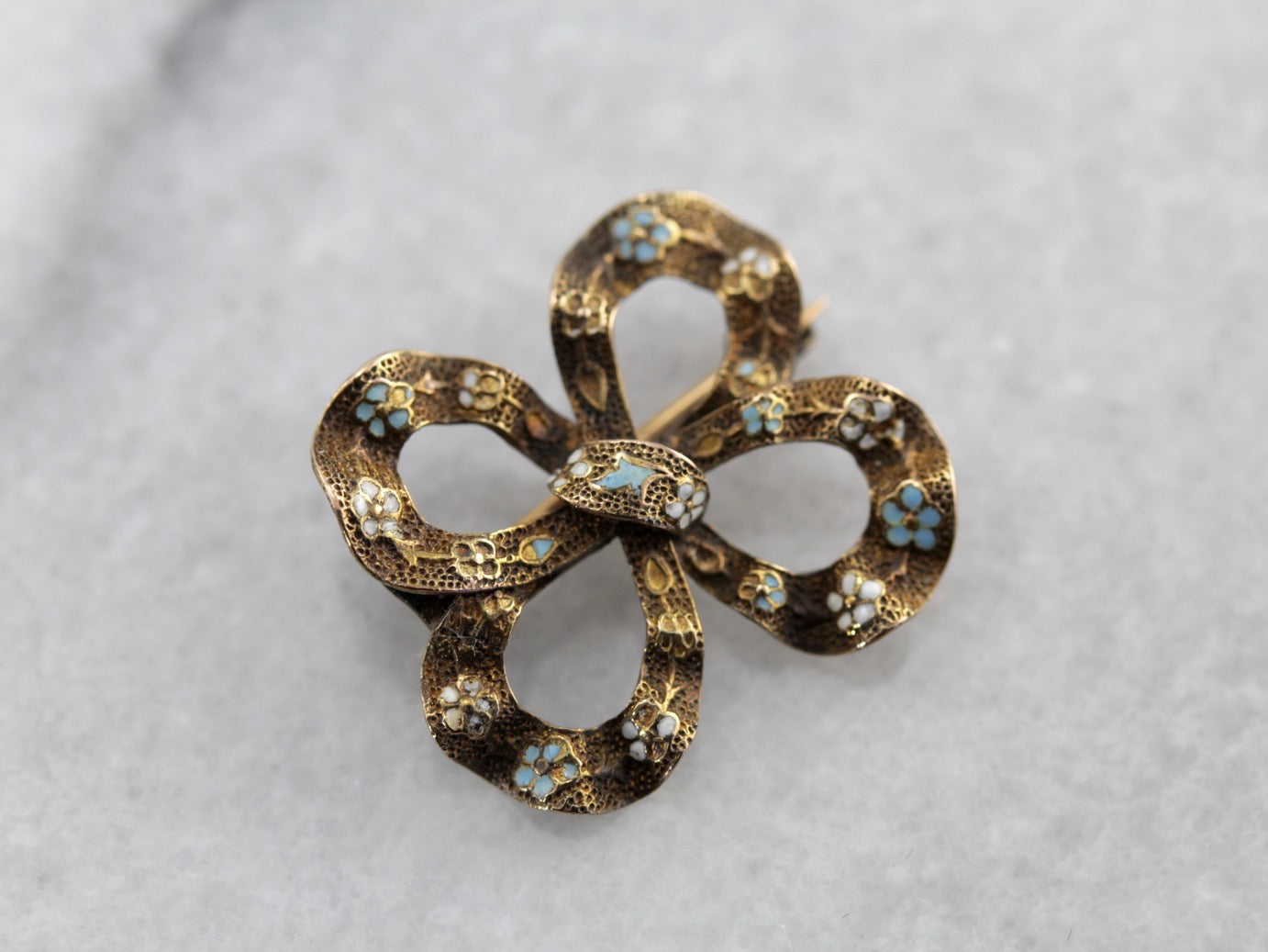 Art Deco Lovers Knot Bow Brooch with Floral Motif