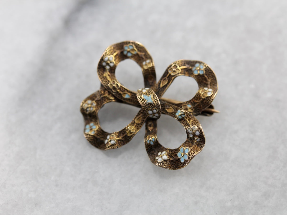 Art Deco Lovers Knot Bow Brooch with Floral Motif