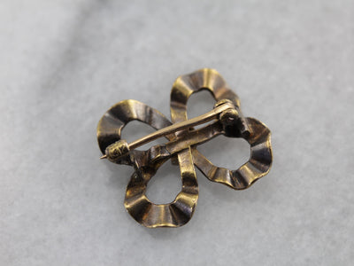 Art Deco Lovers Knot Bow Brooch with Floral Motif
