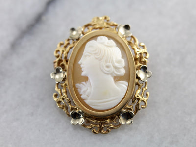 Vintage Cameo Brooch with Lovely Floral Frame