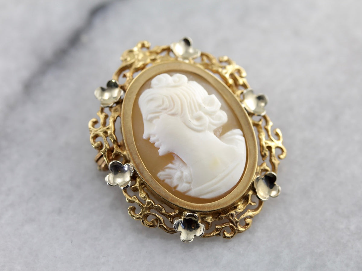 Vintage Cameo Brooch with Lovely Floral Frame
