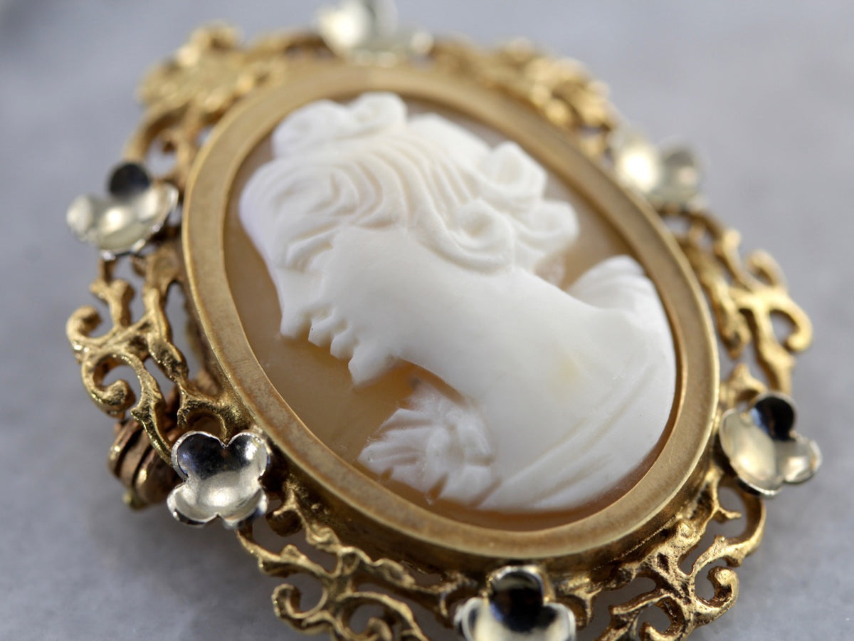 Vintage Cameo Brooch with Lovely Floral Frame