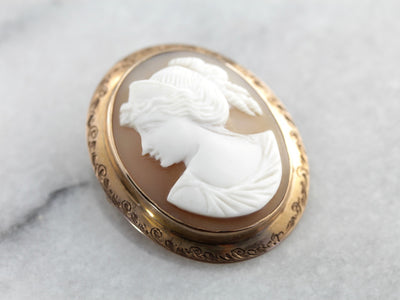 Antique Cameo Etched Rose Gold Brooch