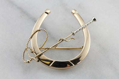 Vintage Equestrian Themed Horseshoe Brooch, Horseshoe and Lunge Line Pin