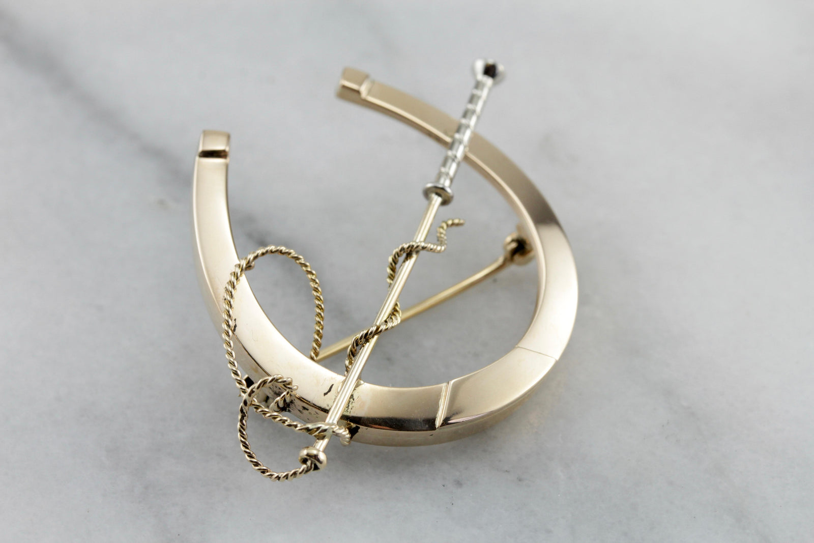 Vintage Equestrian Themed Horseshoe Brooch, Horseshoe and Lunge Line Pin