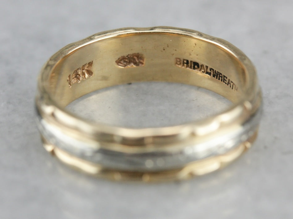 Vintage Yellow and White Gold Patterned Wedding Band