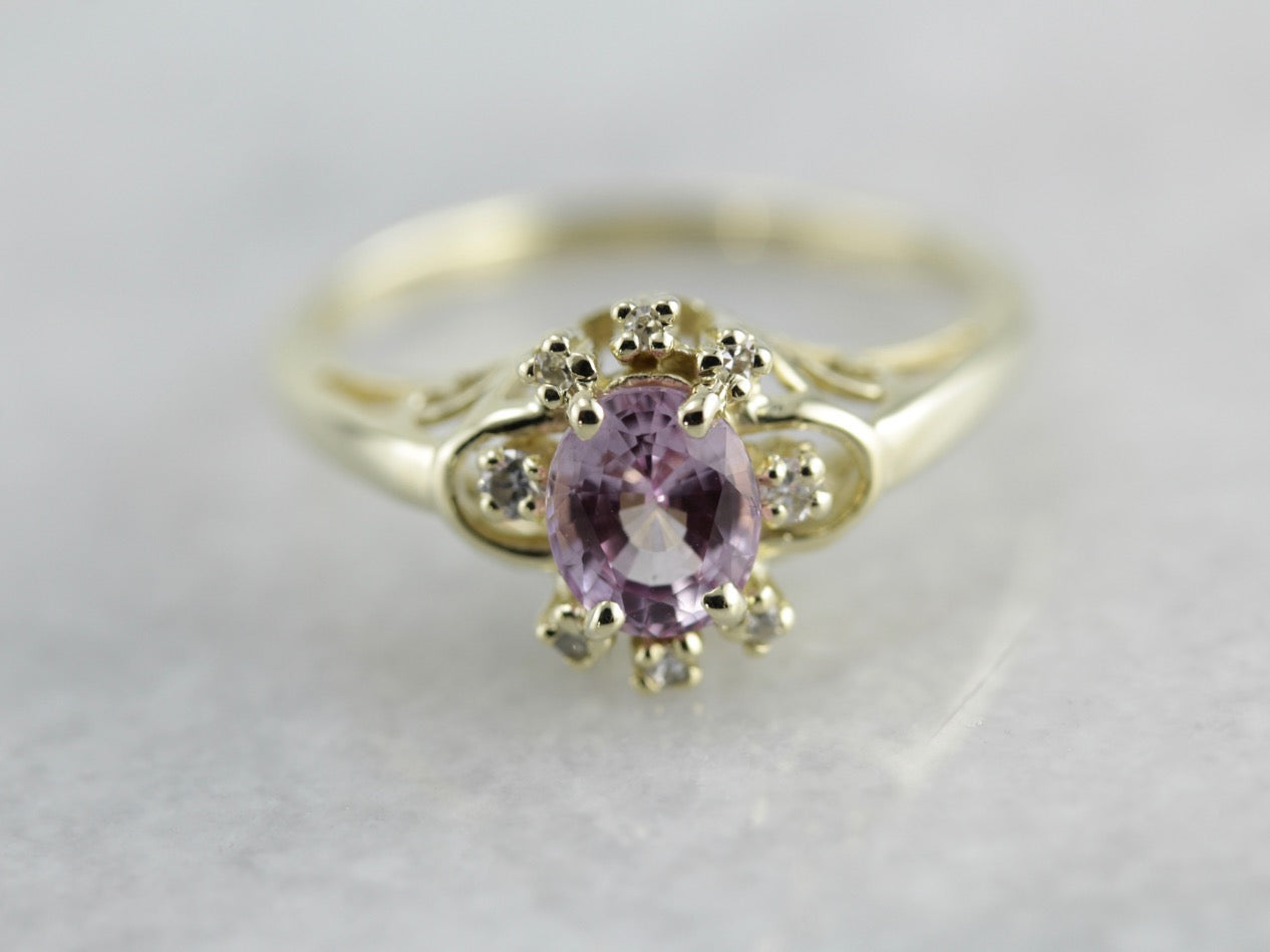 Pink Sapphire and Diamond Ring