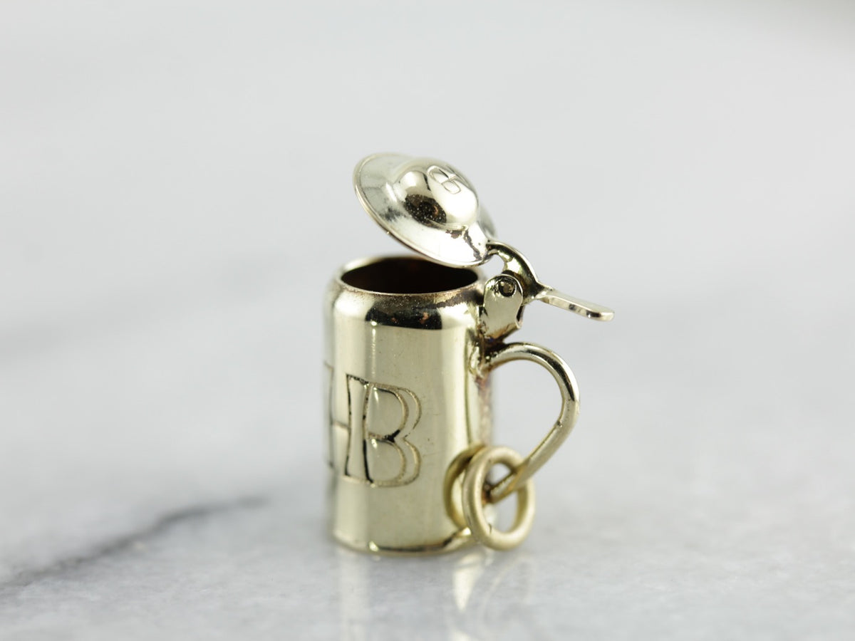 Beer Stein Charm Engraved "HB" in Green Gold