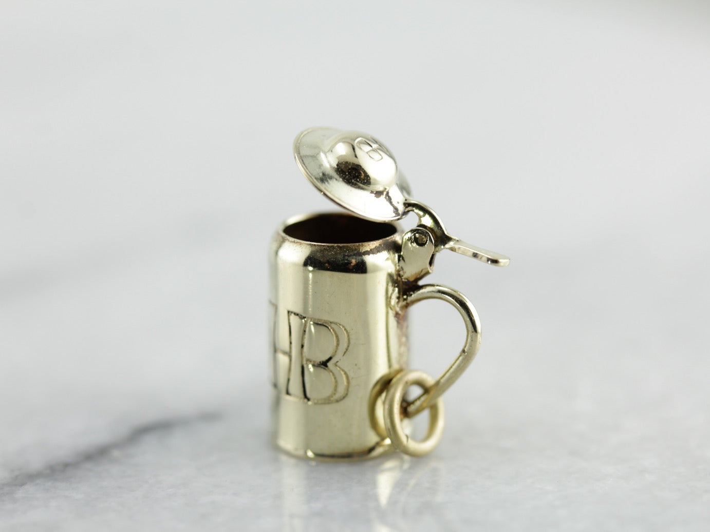 Beer Stein Charm Engraved "HB" in Green Gold