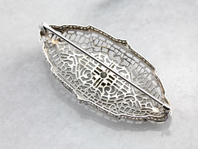 Art Deco Diamond White Gold Filigree Brooch