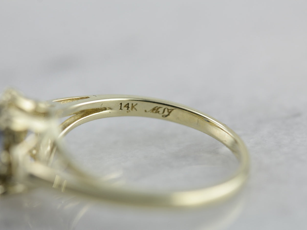 Sapphire Halo Ring in Green Gold