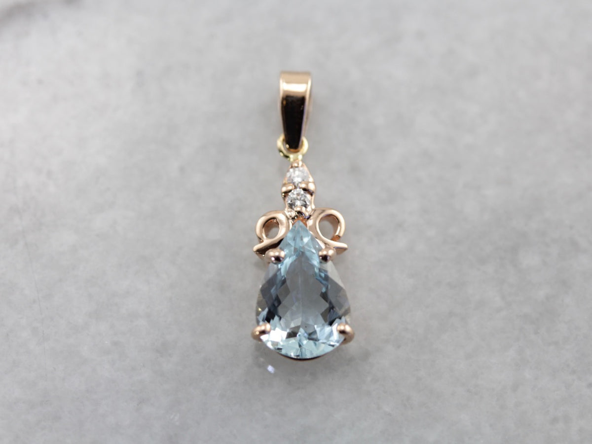 Aquamarine and Diamond Drop Pendant