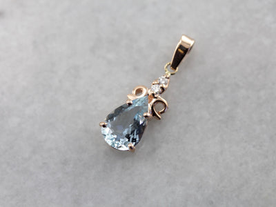 Aquamarine and Diamond Drop Pendant
