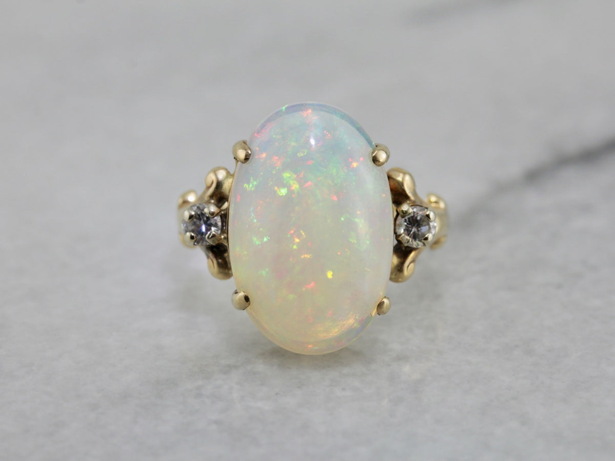 Outstanding Opal Dinner Ring with Diamond Accents