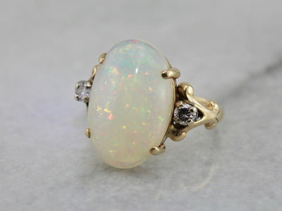 Outstanding Opal Dinner Ring with Diamond Accents