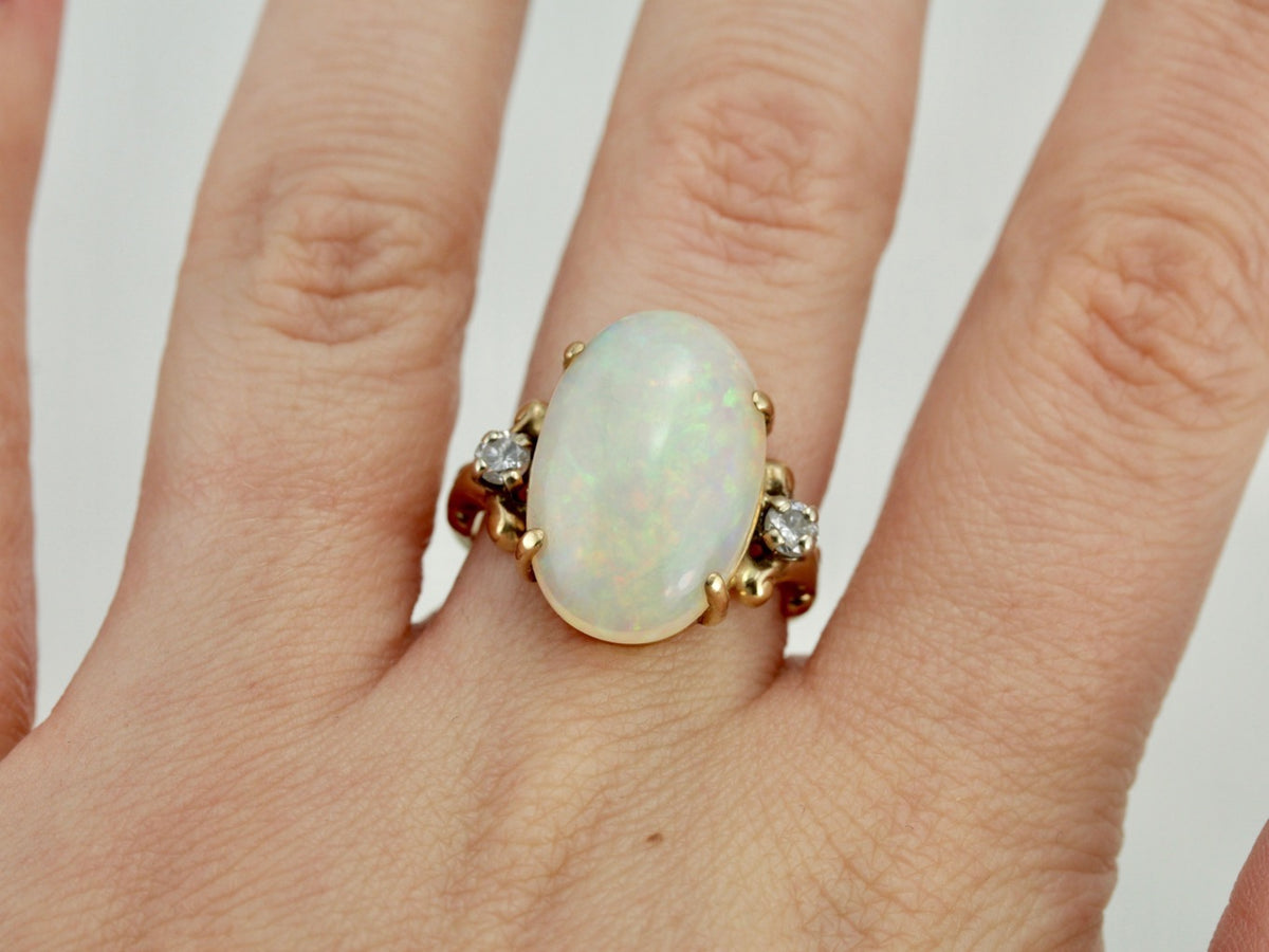 Outstanding Opal Dinner Ring with Diamond Accents