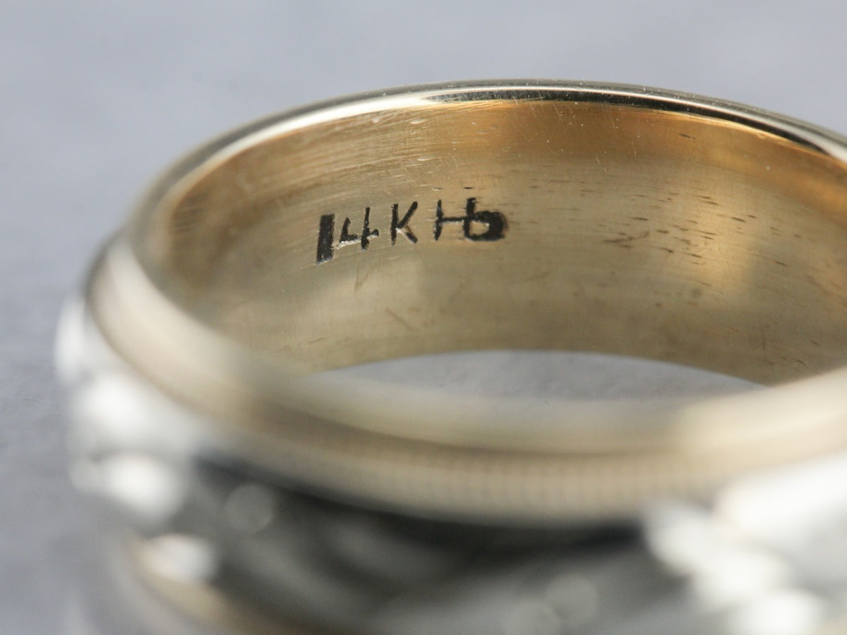 Yellow and White Gold Patterned Wedding Band