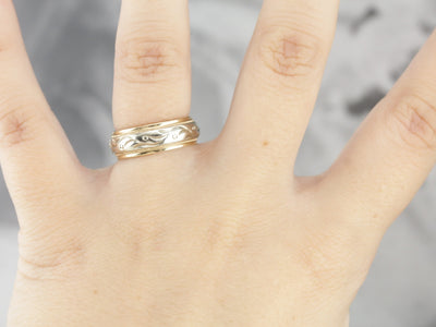 Yellow and White Gold Patterned Wedding Band
