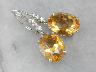 Large Citrine and Diamond White Gold Drop Earrings
