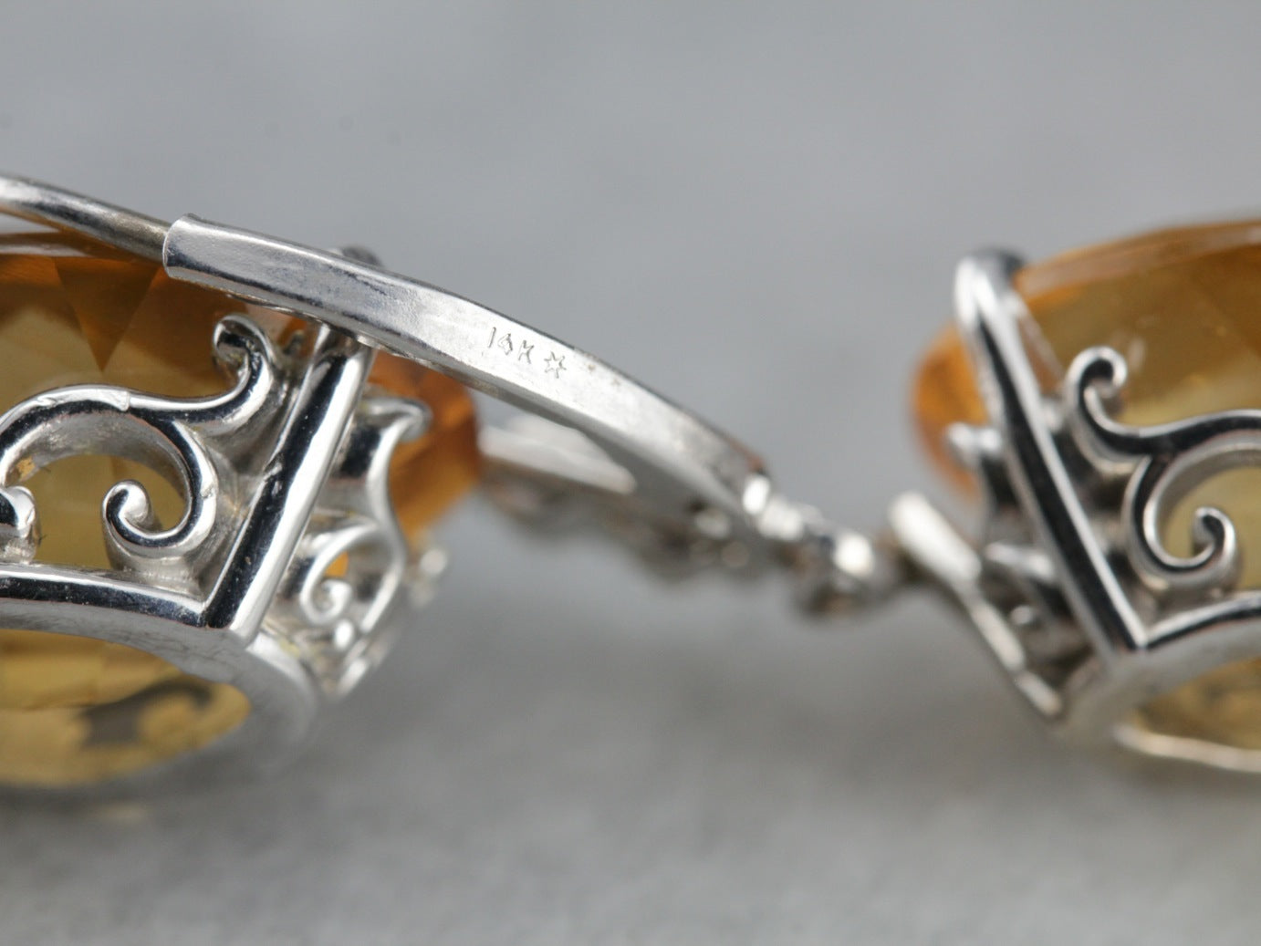 Large Citrine and Diamond White Gold Drop Earrings