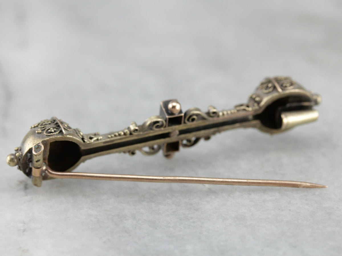 Gothic Victorian Seed Pearl Gold Bar Pin