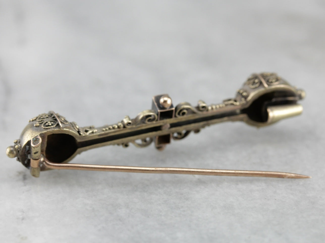 Gothic Victorian Seed Pearl Gold Bar Pin