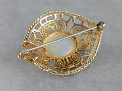 Bohemian Opal Gold Filigree Brooch