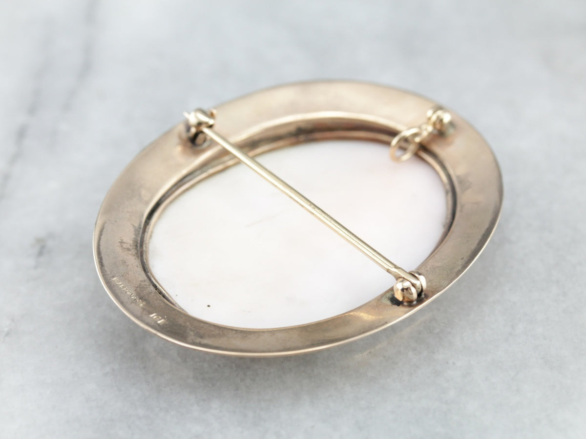 Colgante de broche de oro rosa con camafeo rosa antiguo