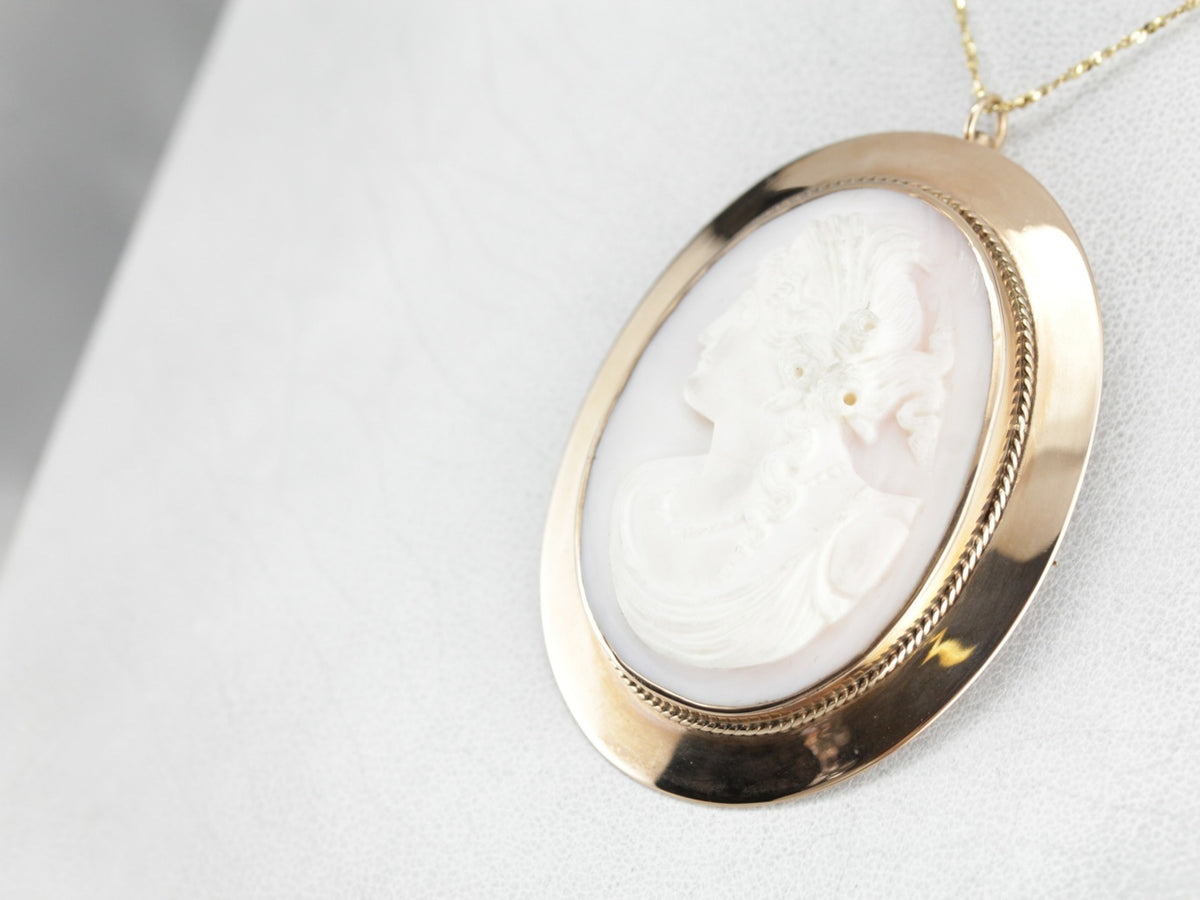 Colgante de broche de oro rosa con camafeo rosa antiguo