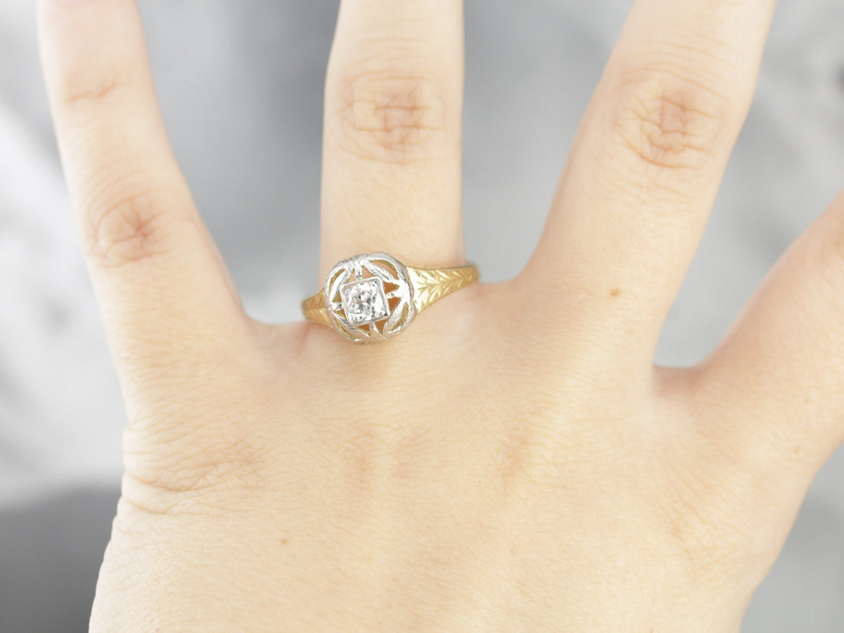 Art Nouveau Diamond Botanical Filigree Engagement Ring