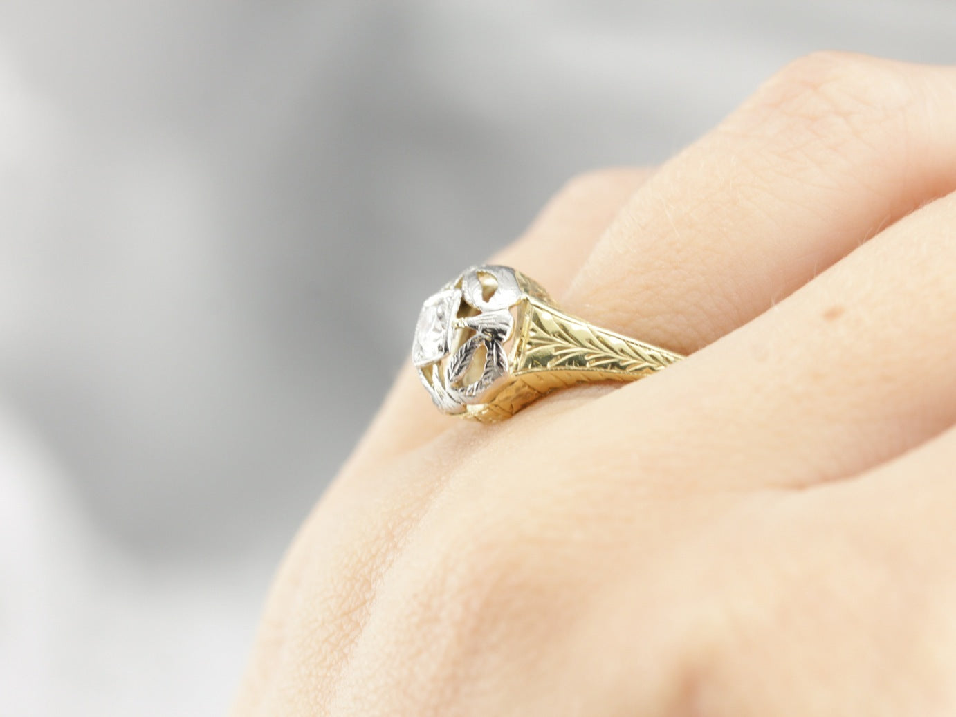 Art Nouveau Diamond Botanical Filigree Engagement Ring