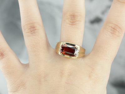 Unique Retro Hessonite Garnet Ring with Hidden Diamonds