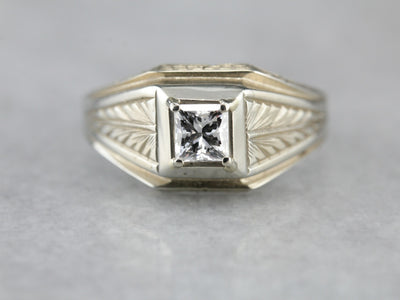 Men's Art Deco Etched Diamond Ring