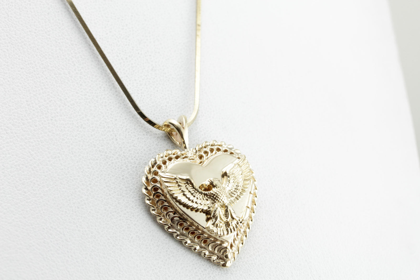 Patriotic Pride: Eagle Mounted Heart Shaped Locket, Polished Gold Bold Statement Pendant