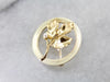 Circular Leaf Pin with Pearl Accent in Yellow Gold