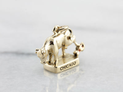 October 8, 1871, Gold Charm Representing the Great Fire of Chicago, Mrs. O'Leary's Cow