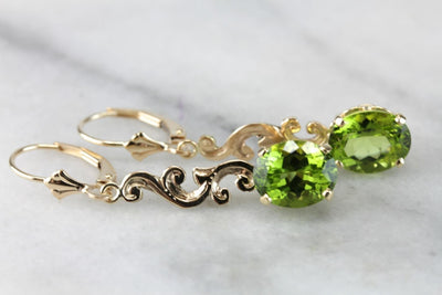 Scrolling Bright Green Peridot Drop Earrings