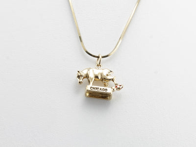 October 8, 1871, Gold Charm Representing the Great Fire of Chicago, Mrs. O'Leary's Cow
