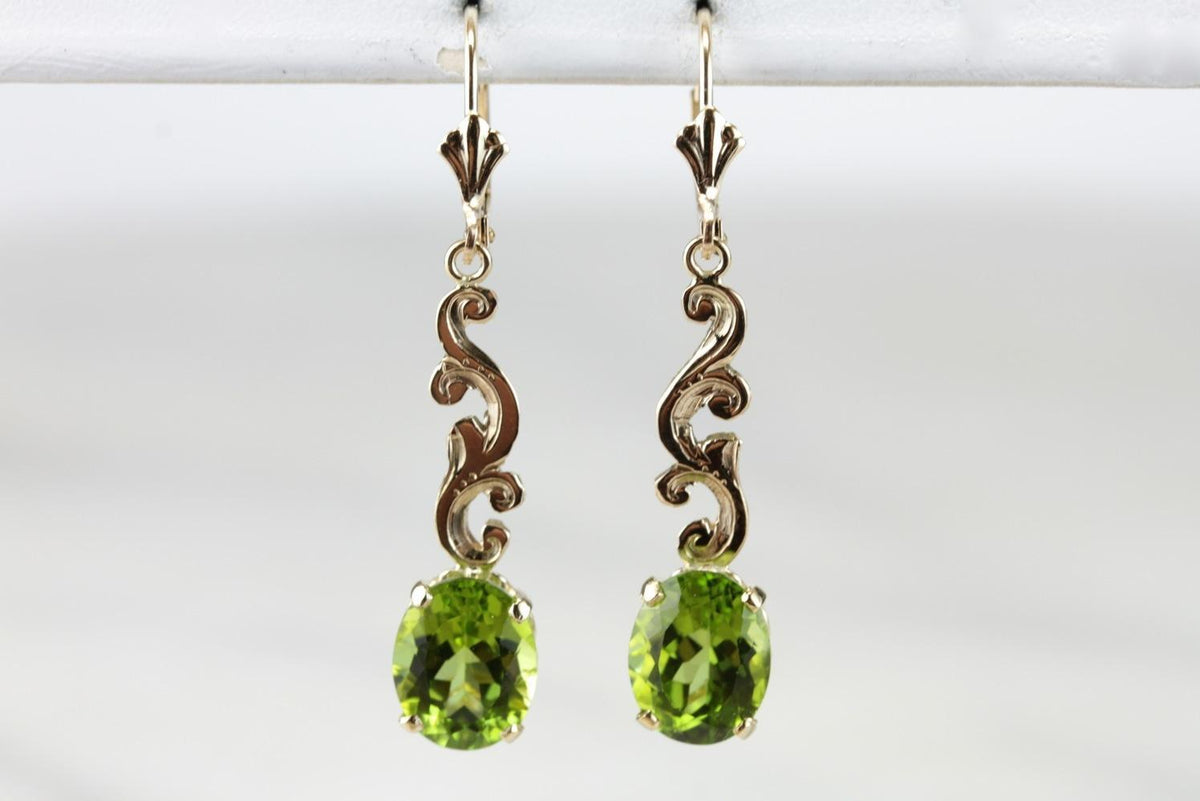 Scrolling Bright Green Peridot Drop Earrings
