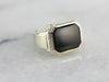 Muted Yellow Gold Art Deco Onyx Ring with Engraved Bezel