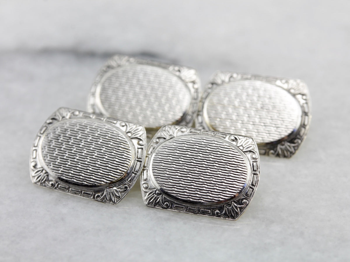 Wedding Day 1930's Etched Cufflinks in White and Green Gold