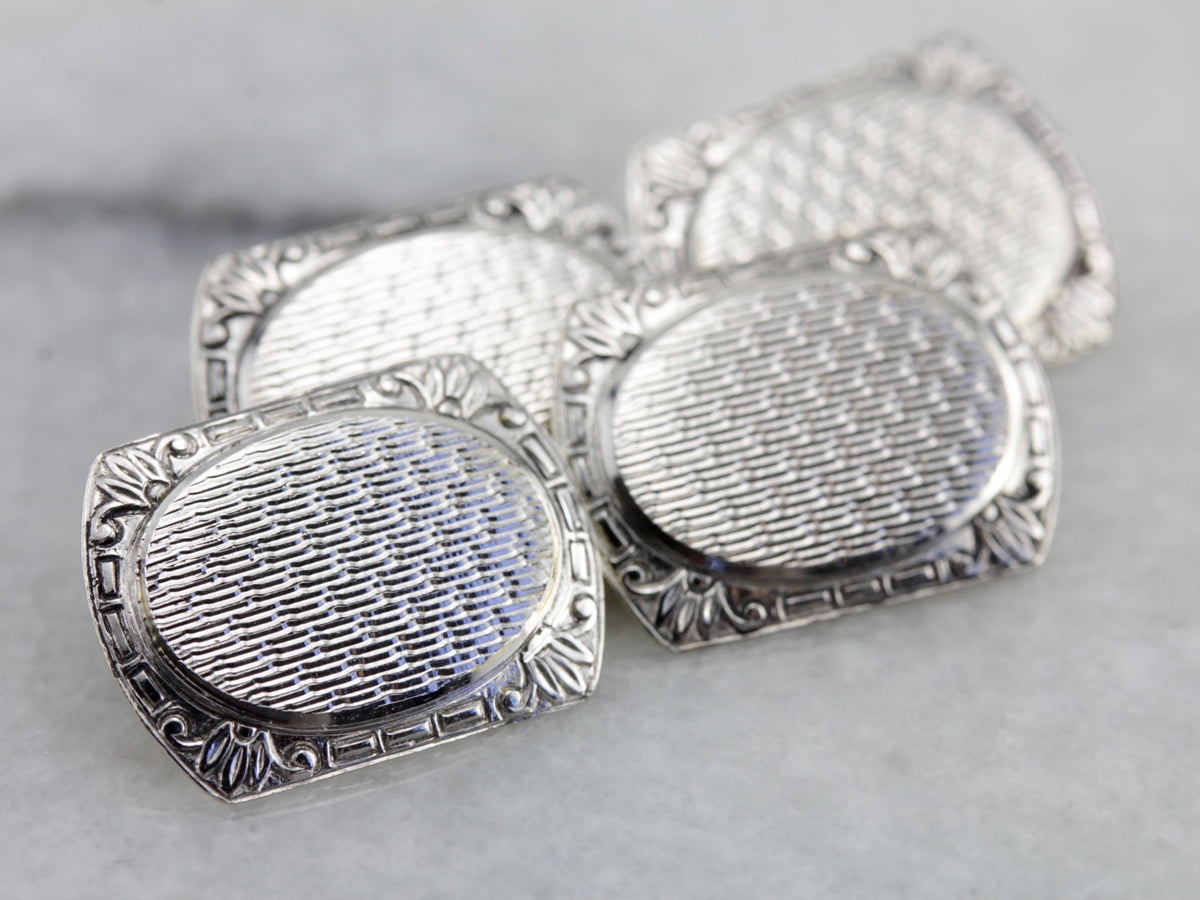 Wedding Day 1930's Etched Cufflinks in White and Green Gold