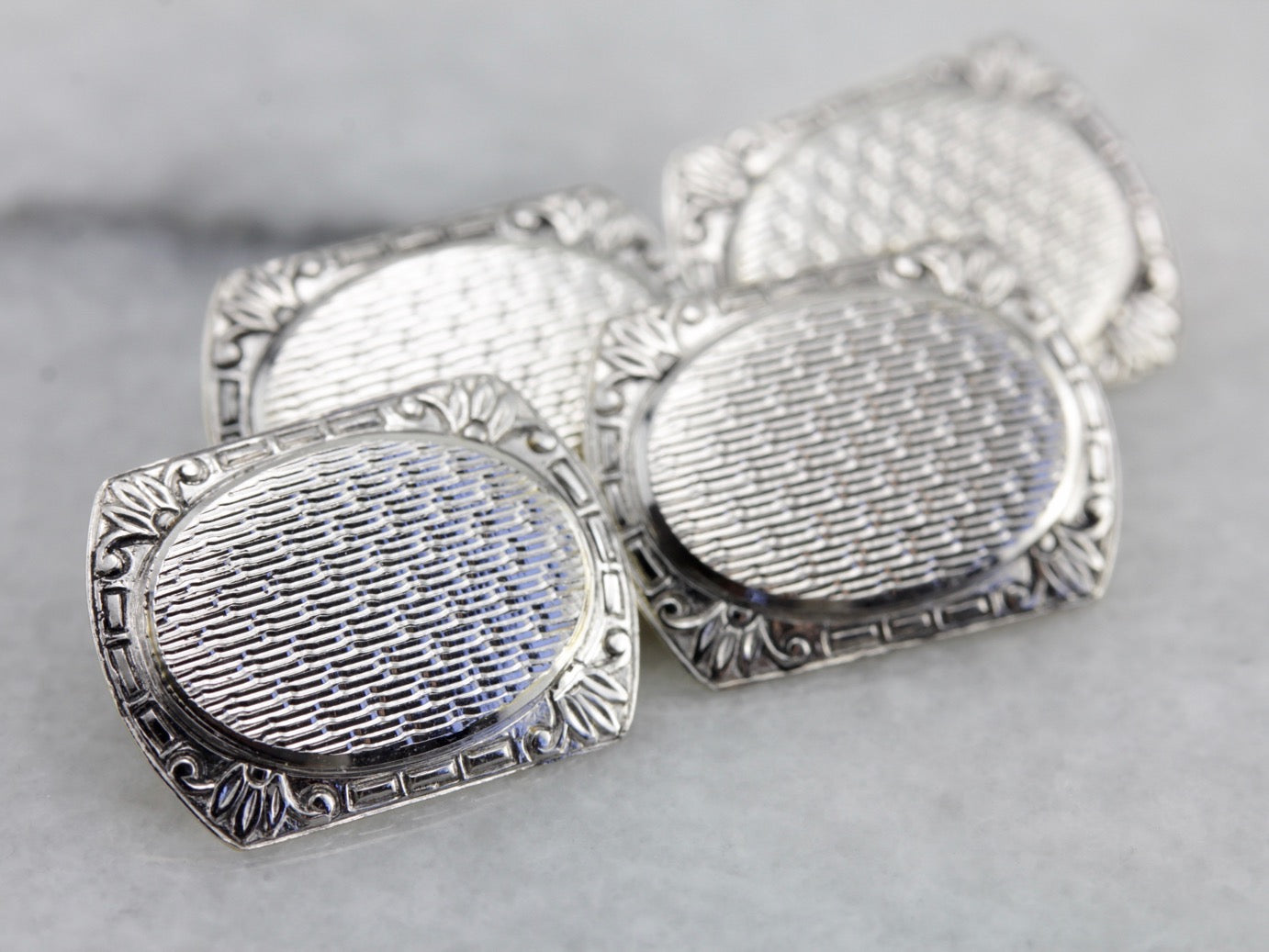 Wedding Day 1930's Etched Cufflinks in White and Green Gold