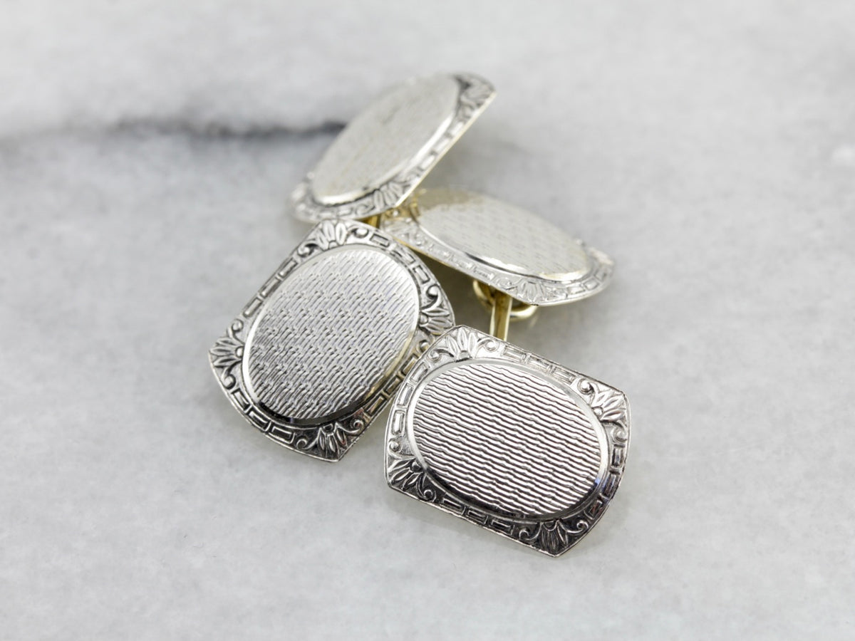 Wedding Day 1930's Etched Cufflinks in White and Green Gold