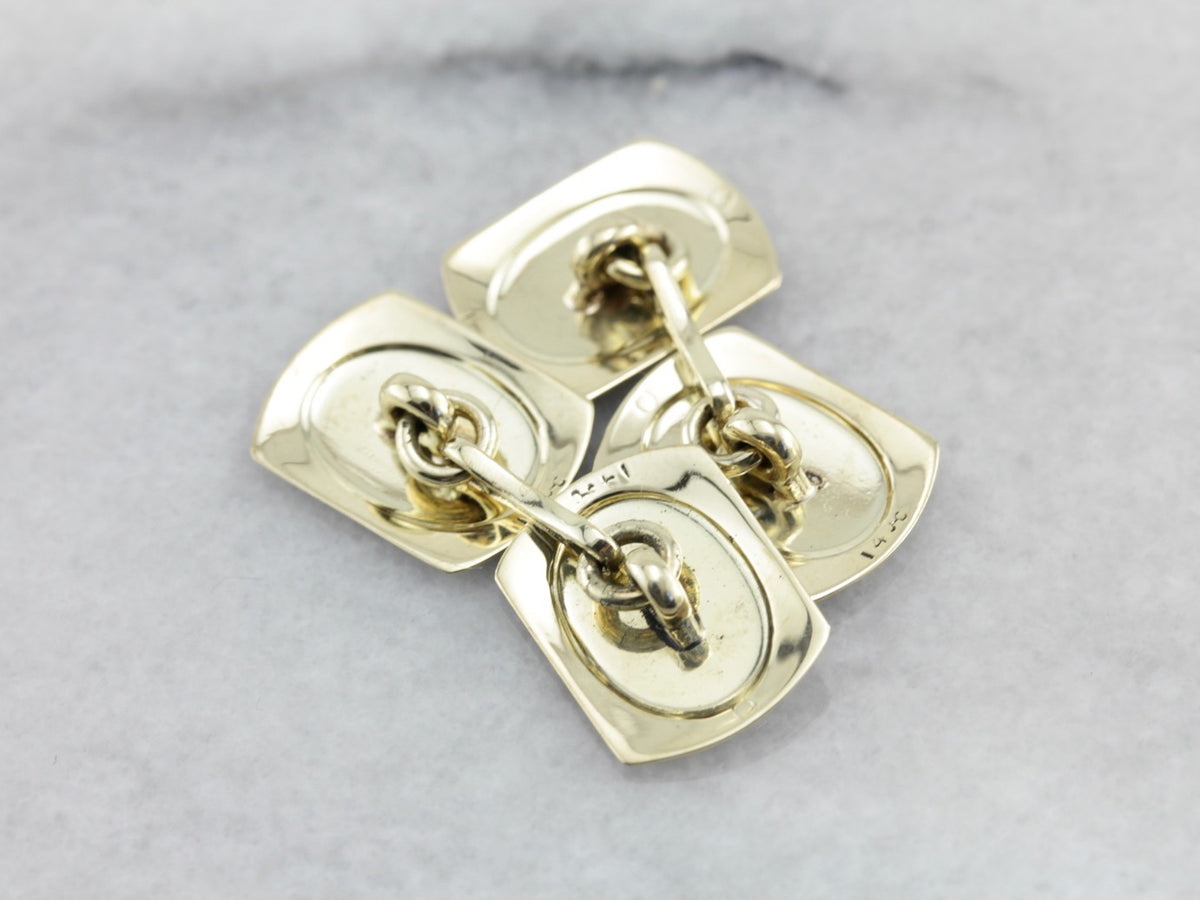 Wedding Day 1930's Etched Cufflinks in White and Green Gold