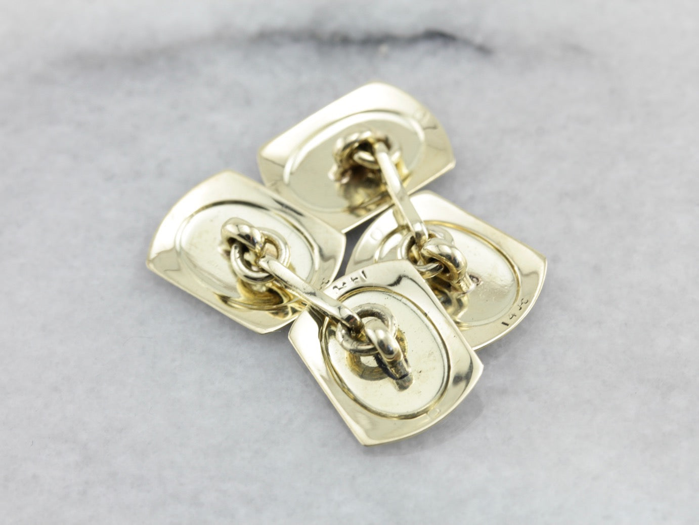 Wedding Day 1930's Etched Cufflinks in White and Green Gold