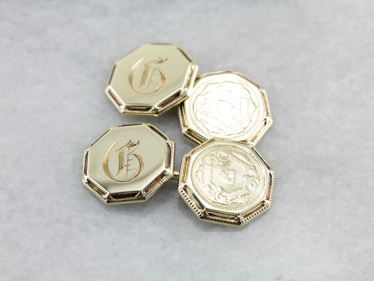 Gemelos antiguos con monograma G inglés antiguo